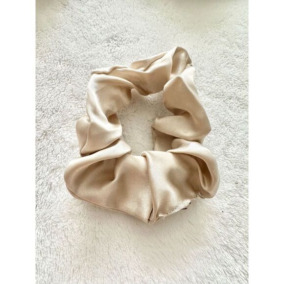 Beige color satin hair scrunchie - Picture 1 of 2